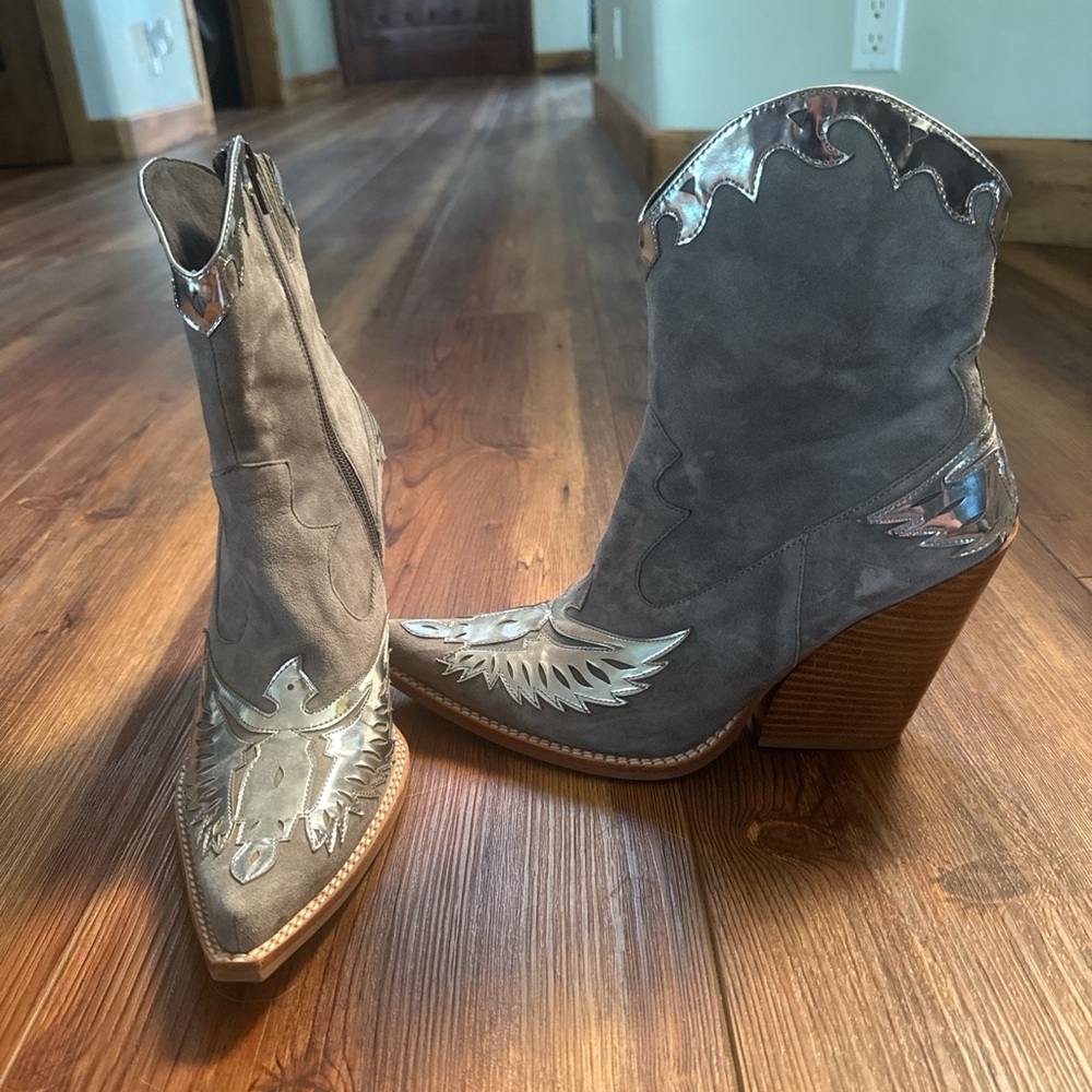 Jeffrey Campbell Gray and Silver Heeled Boots
